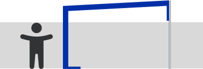 Silhouette humaine devant un cadre bleu abstrait.