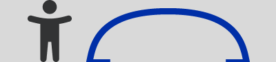 Icône silhouette humaine et demi-cercle bleu.